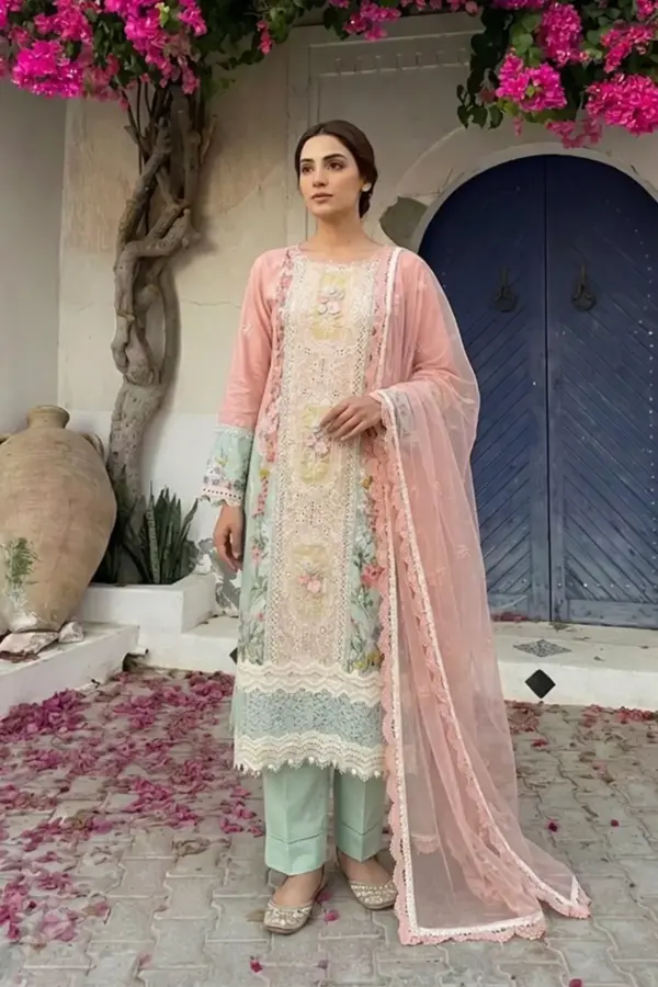 Nara collection 3 piece lawn embroidered suit - Yellow, X - Large