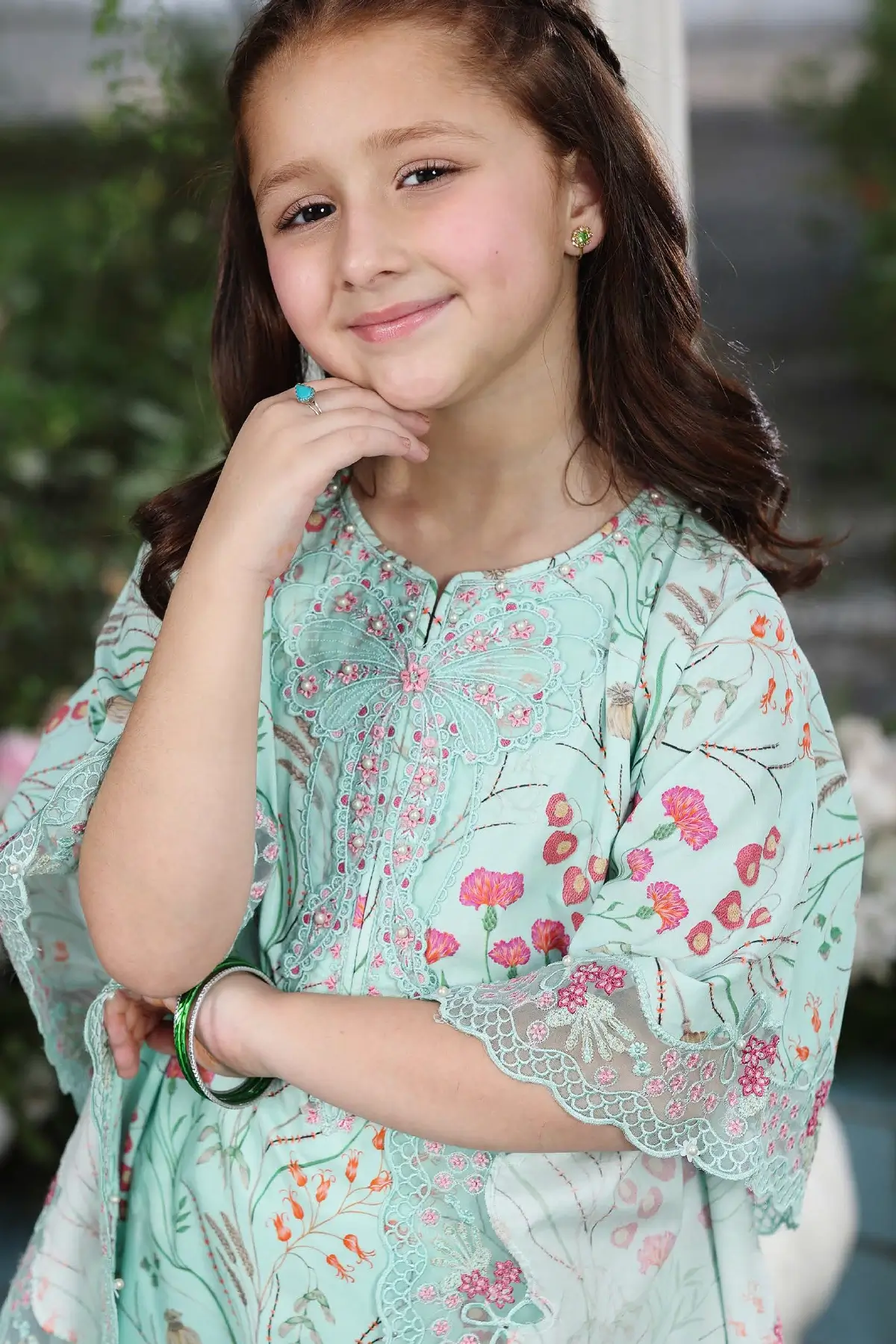 Sarah premium Eid collection 3 piece emb kaftan kids suit - Image 3