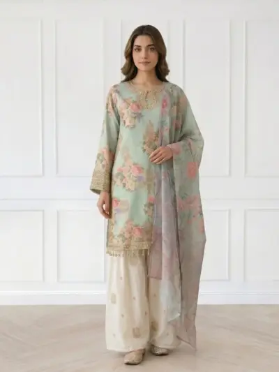 Zoya premium farshi shalwar 3 piece collection - Mint, X - Large