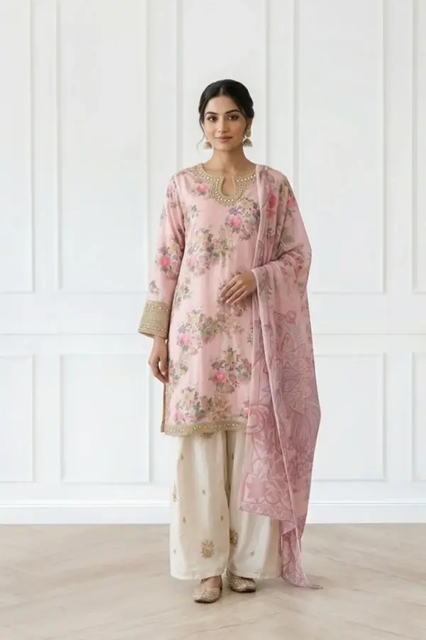 Zoya premium farshi shalwar 3 piece collection - Pink, X - Large
