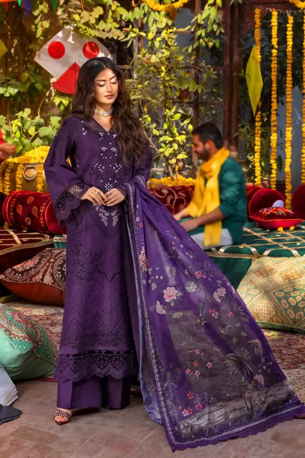 Ivana luxury collection Arina 3 piece embroidered suit - Purple, X - Large