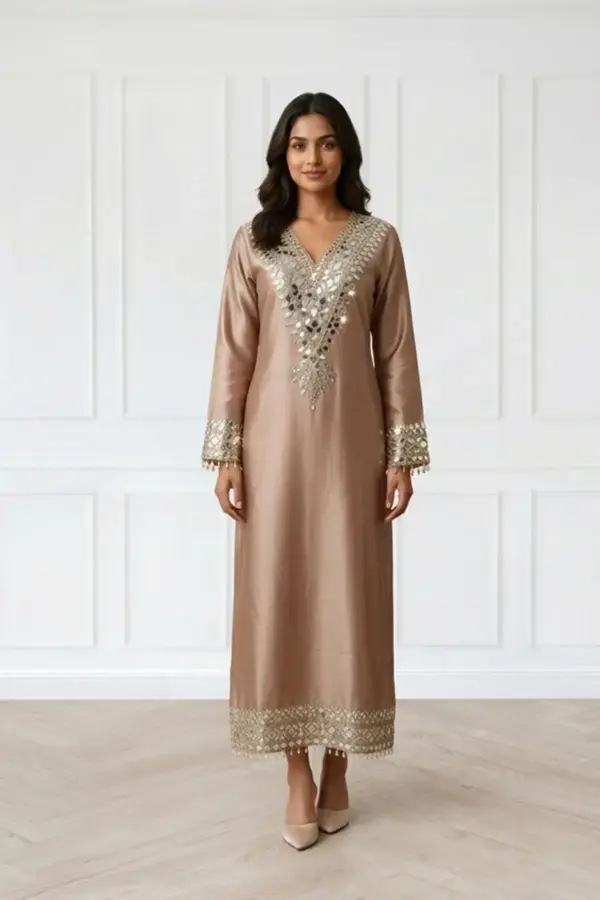 Shiffonz long luxe embroidered kaftan suit - Mauve, 38