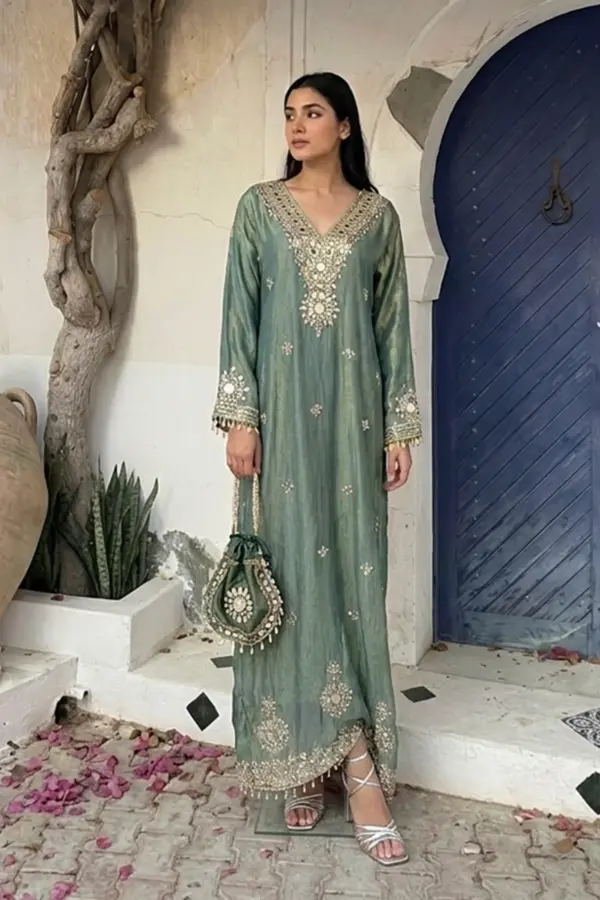 Shiffonz luxe embroidered Kaftan collection - Green, 40