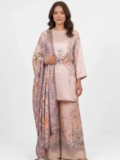 Silk luxe collection 3 piece printed suit - Pink, X - Large