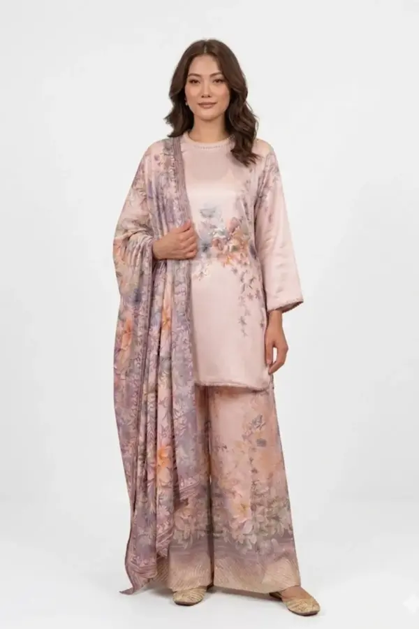 Silk luxe collection 3 piece printed suit - Pink, X - Large