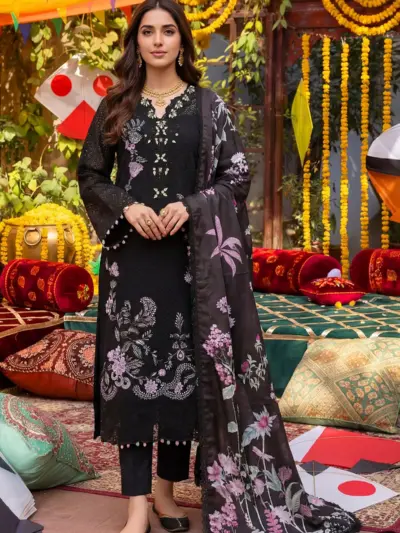 Ivana luxury collection Dandelion 3 piece embroidered suit - Black, X - Large