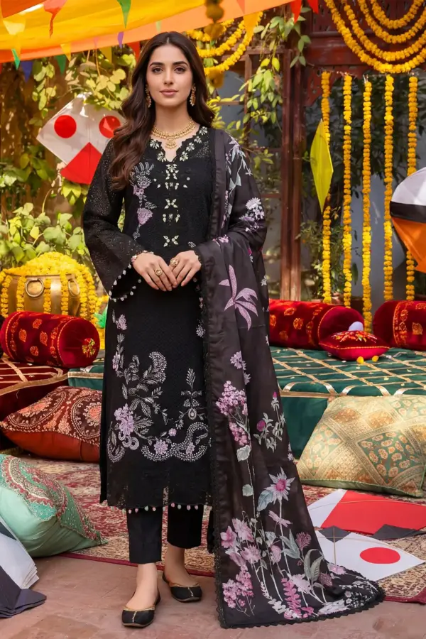 Ivana luxury collection Dandelion 3 piece embroidered suit - Black, X - Large