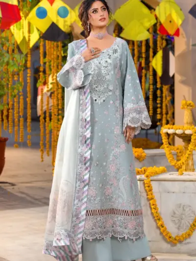 Ivana luxury collection dew 3 piece embroidered suit - Grey, Small