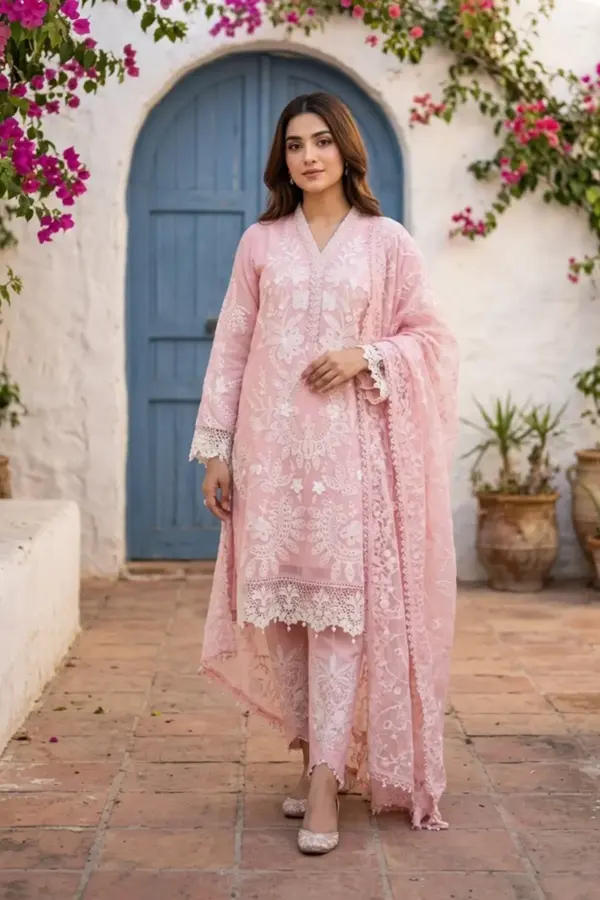 Amani premium collection 3 piece embroidered suit - Pink, X - Large