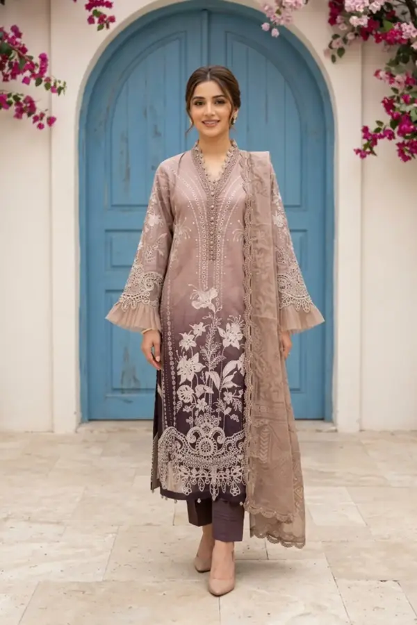 Amani premium collection embroidered suit - Brown, X - Large