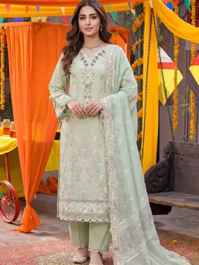 Ivana luxury collection Mirea 3 piece embroidered suit - Mint, Medium