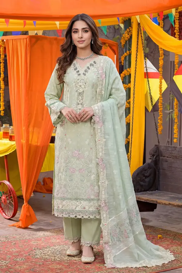 Ivana luxury collection Mirea 3 piece embroidered suit - Mint, X - Large