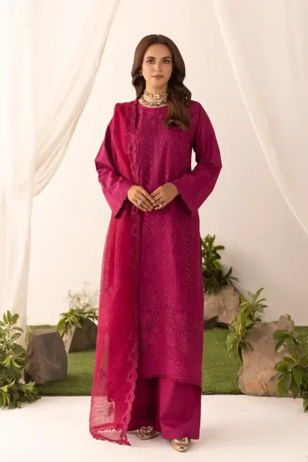 Ruby Shiffonz collection 3 piece embroidered Eid edit - MAGENT, Large