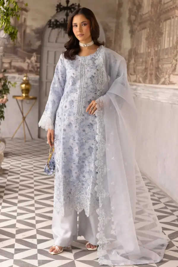 Ruhi premium Eid collection 3 piece embroidered suit - Grey, X - Large