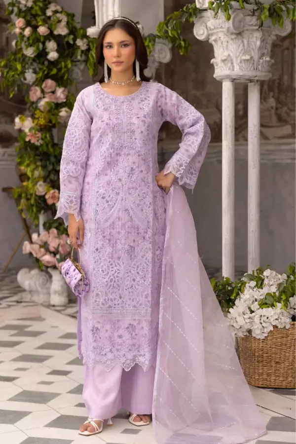 Ruhi Eid premium collection embroidered suit - Lilac, X - Large