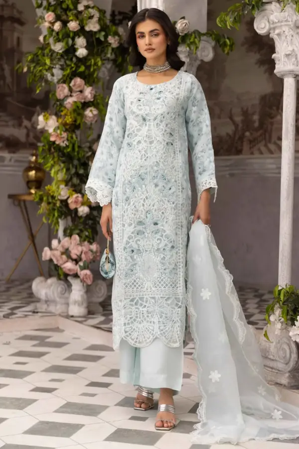 Ruhi premium Eid collection embroidered 3 piece suit - SGREEN, X - Large