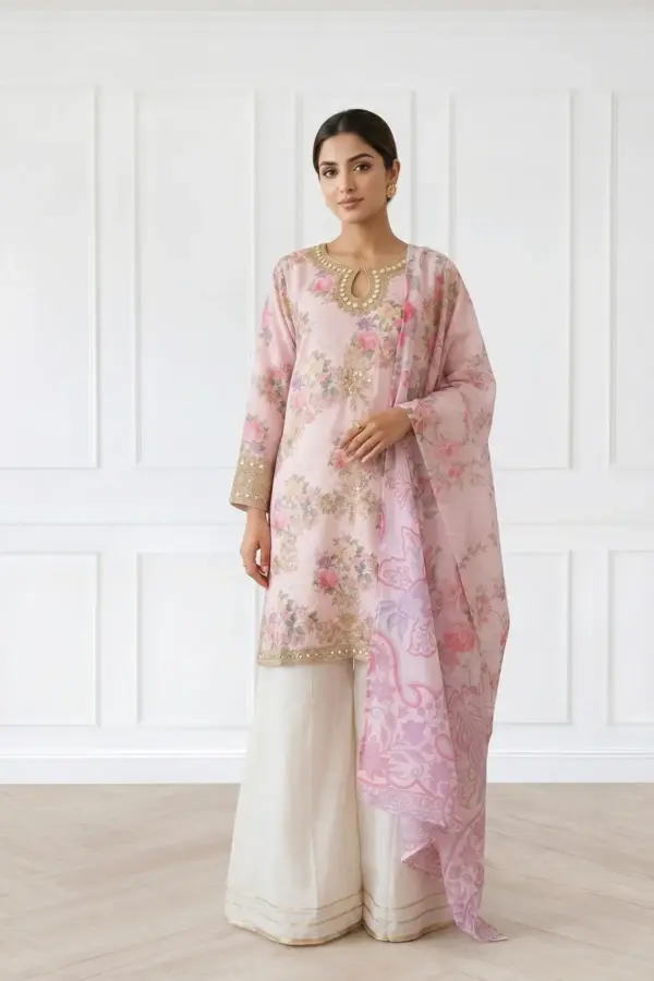 Sharara Zoya premium collection 3 piece suit - Pink, X - Large