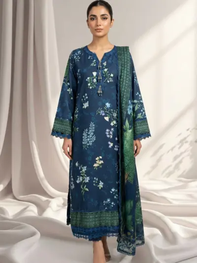 Satin silk collection 3 piece printed suit - Teal, Small
