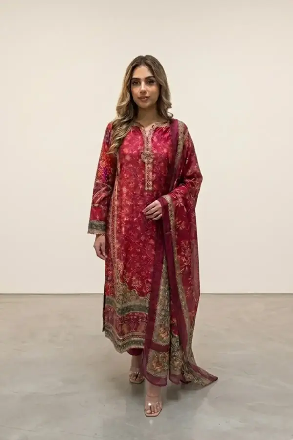 Satin silk collection printed lux 3 piece suit - DKPINK, X - Large