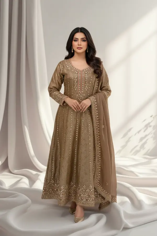 Afreen anarkali 2 piece luxury embroidered suit - DTPINK, 36