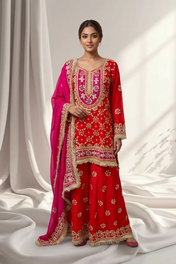Areena mehndi collection embroidered sharara suit - Orange, 40