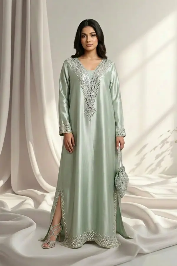 Shiffonz mirror embellished straight long kaftan - Mint, 42