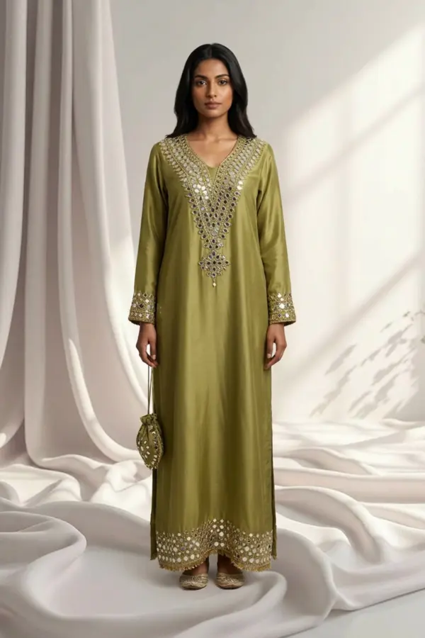 Shiffonz 2 piece mirror embroidered Kaftan collection - Green, 42