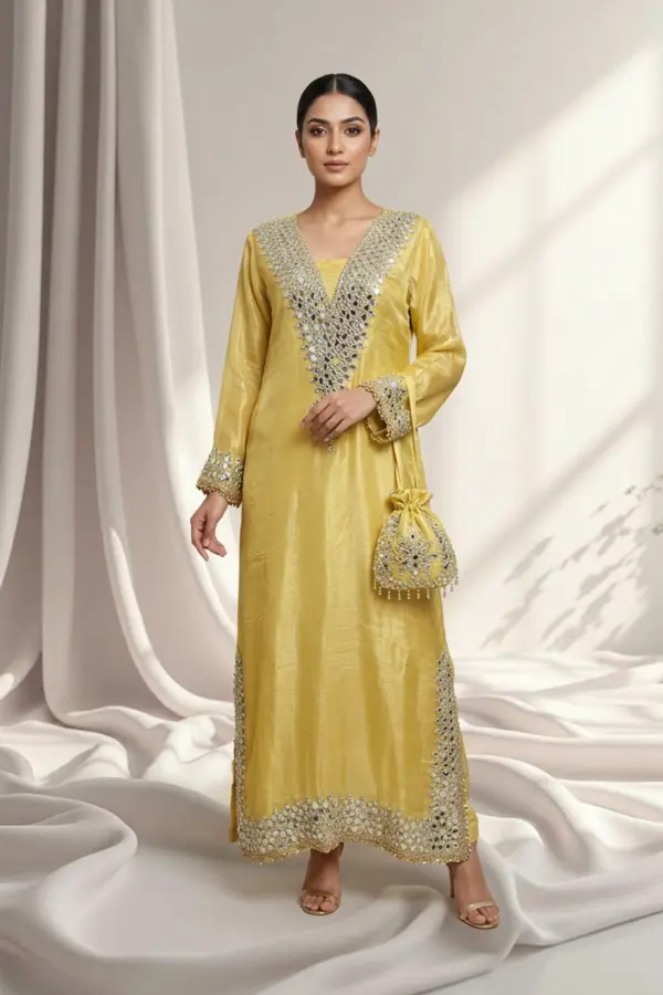Shiffonz 2 piece mirror embroidered Kaftan collection - Green, 42