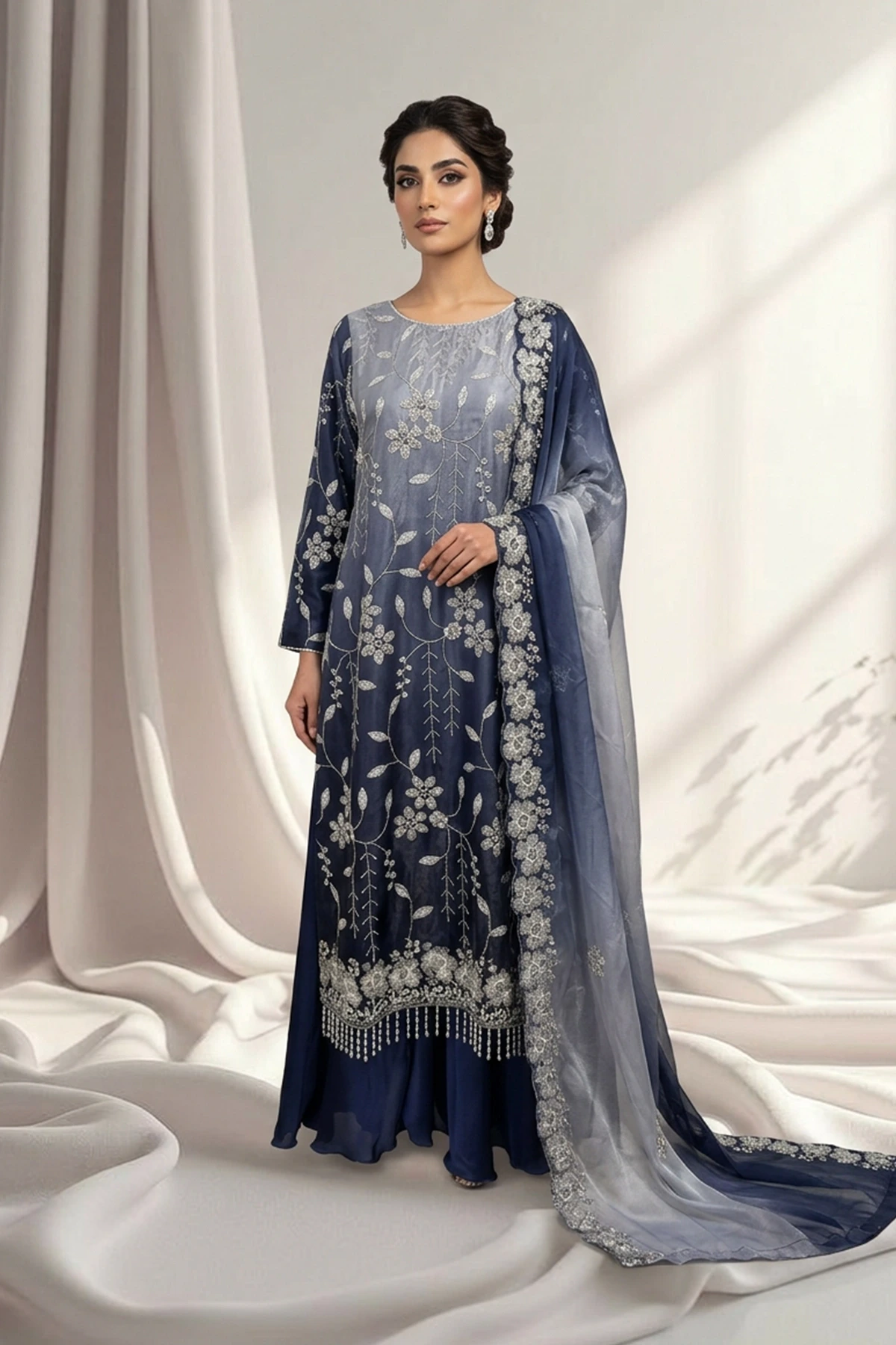 Maya premium collection 3 piece embroidered plazo dress