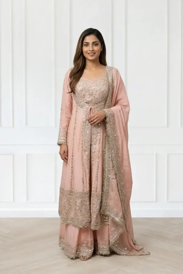 Aamna premium collection 3 piece embroidered suit - Pink, 42
