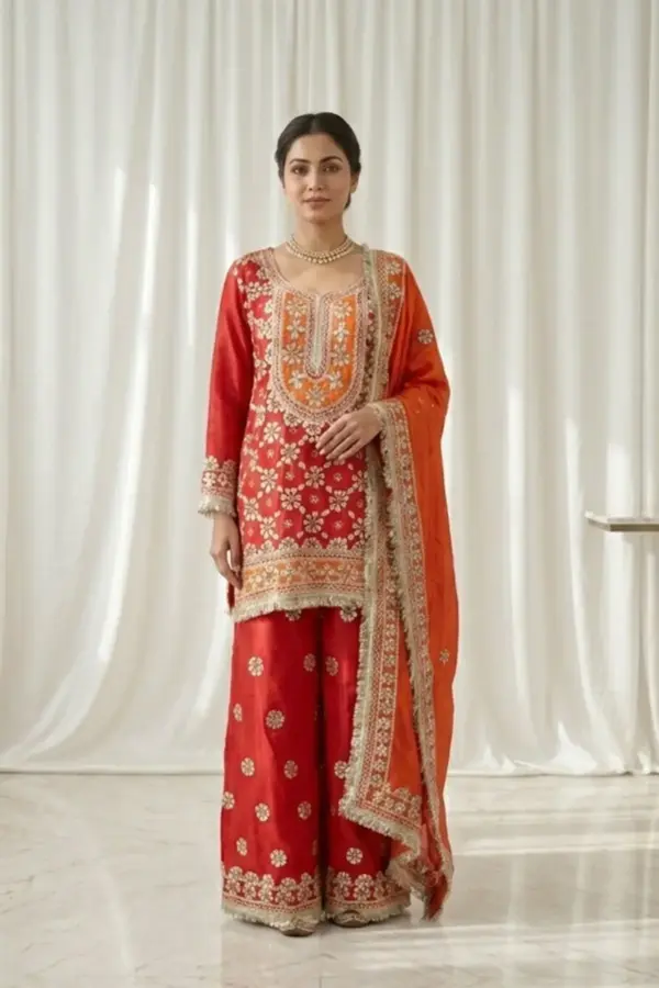 Areena mehndi collection embroidered sharara suit - Pink, 40