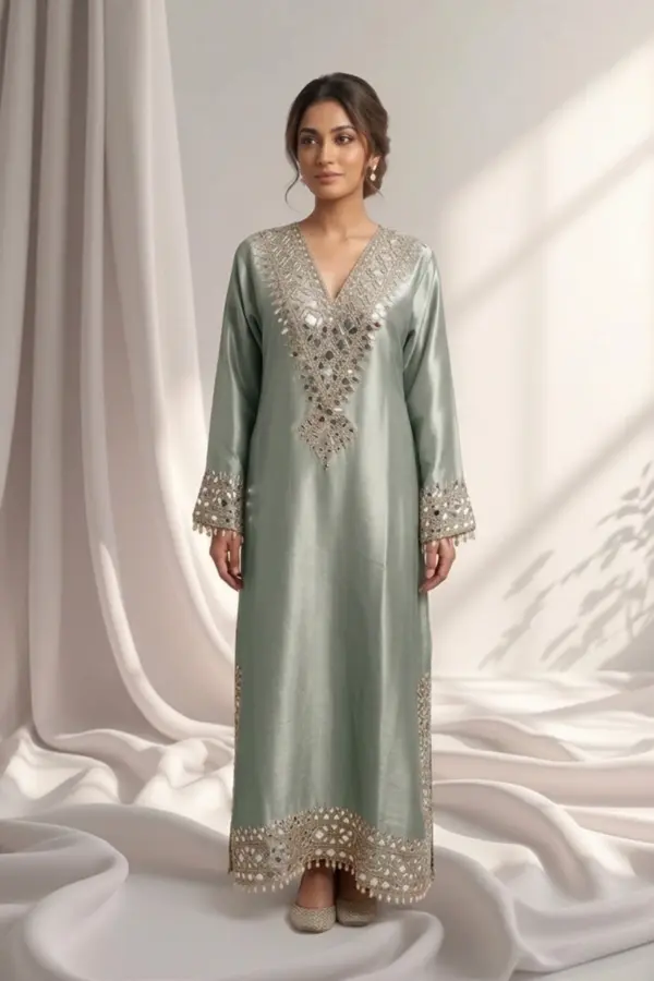 Shiffonz long luxe embroidered kaftan suit - MUSTAR, 36