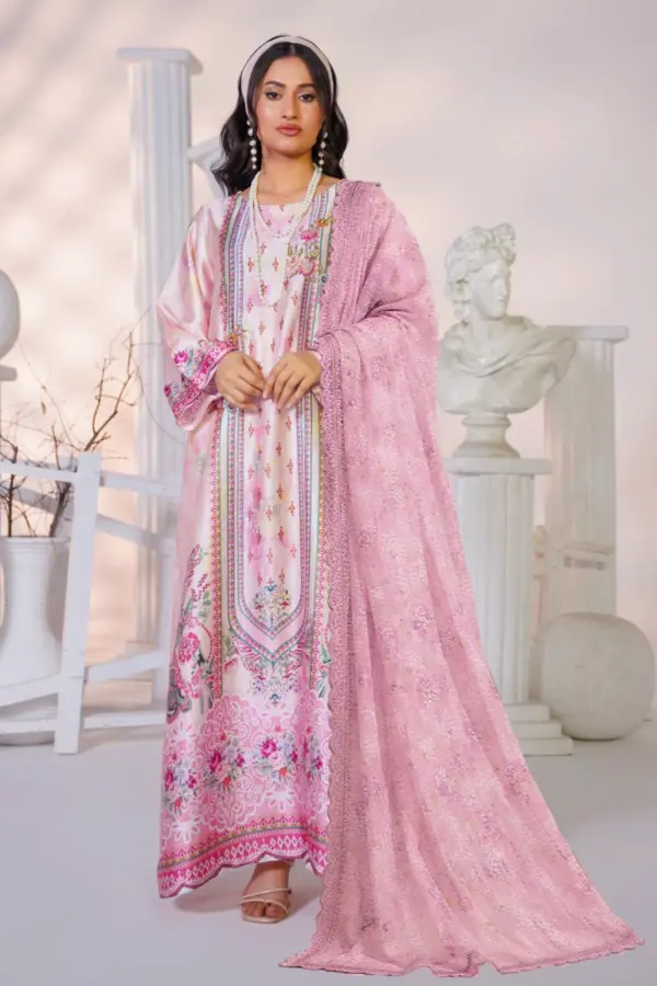 Almas premium kaftan 3 piece printed collection - Pink, X - Large
