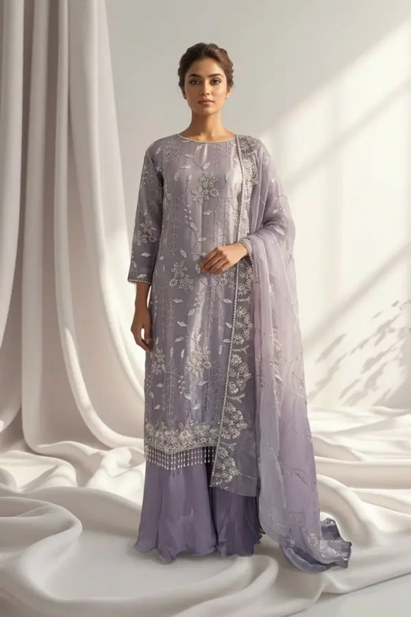Maya premium collection 3 piece embroidered plazo dress - LPURPL, X - Large