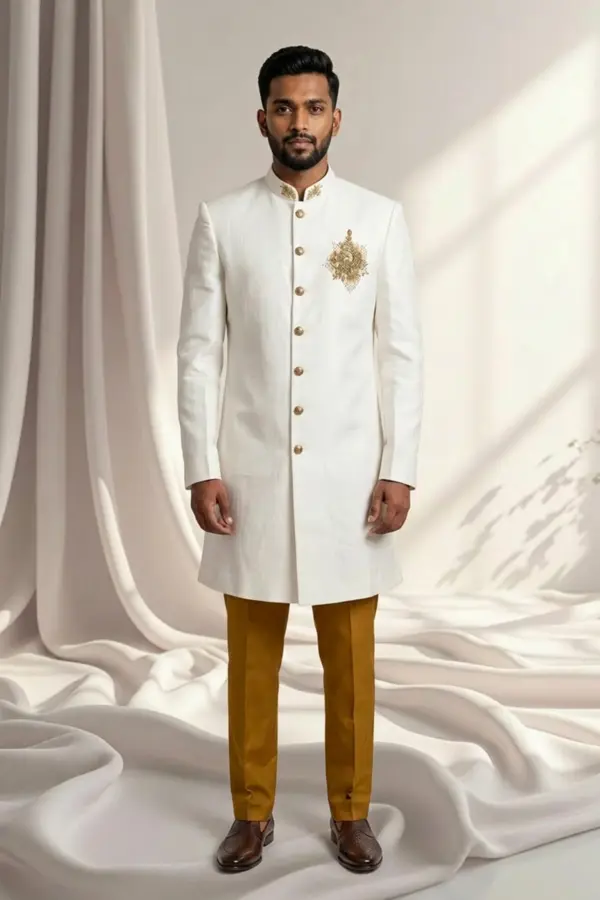 Men lux sherwani with trouser - White, 38