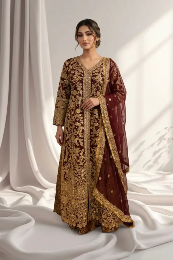Sirra premium collection 3 piece lengha suit - Brown, X - Large