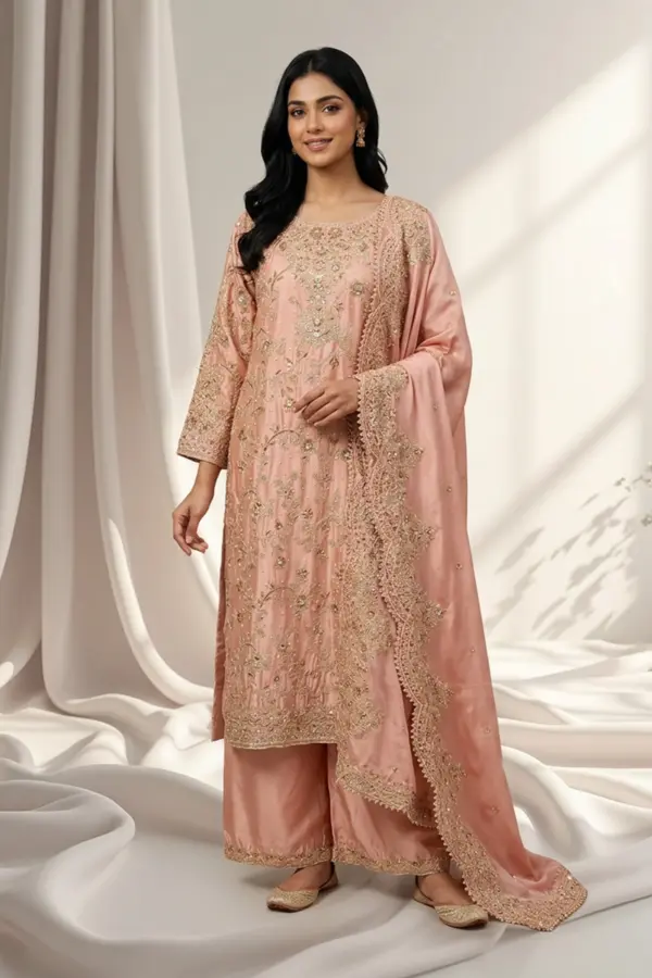 Riyaya collection 3 piece luxe embroidered suit - Pink, X - Large