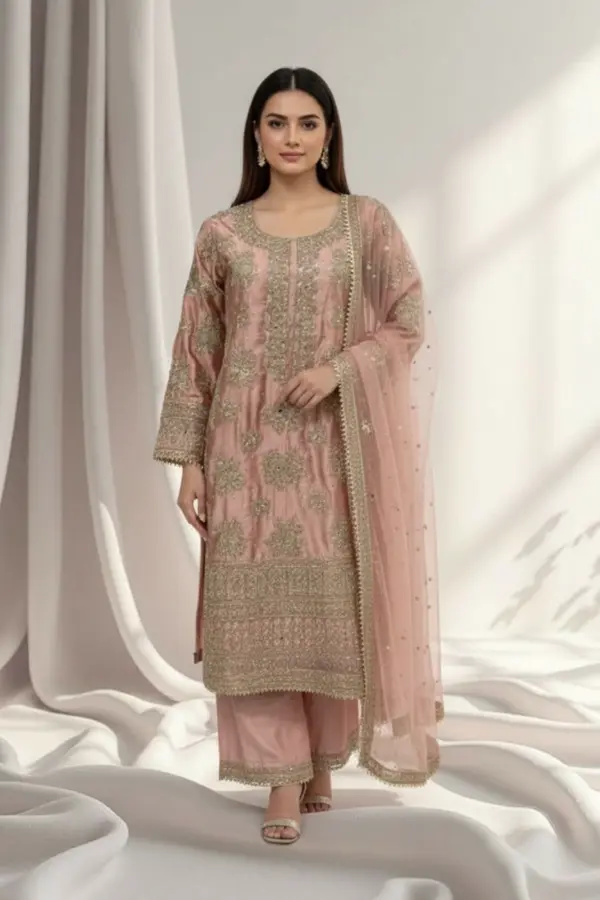 Areena premium collection 3 piece plazo suit - Pink, X - Large