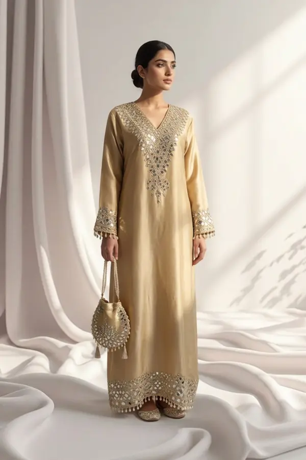 Shiffonz long luxe embroidered kaftan suit - MUSTAR, 36