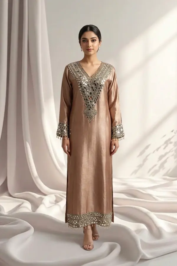 Shiffonz long luxe embroidered kaftan suit - Mauve, 38