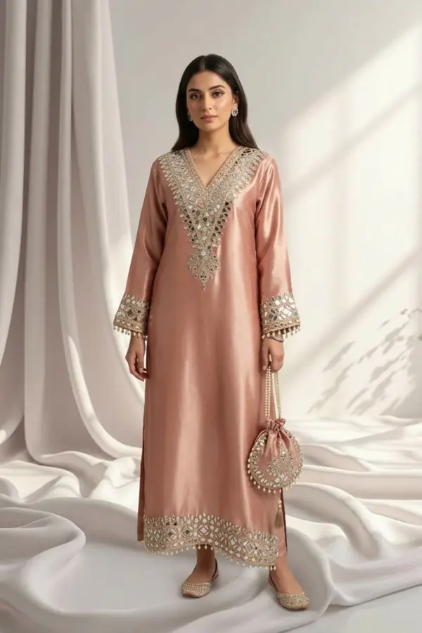 Shiffonz long luxe embroidered kaftan suit - DPINK, 36