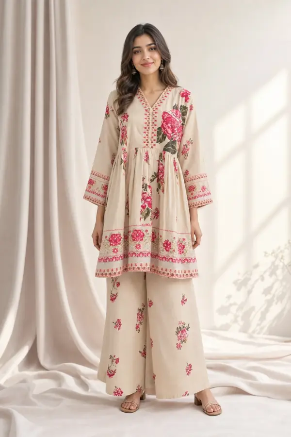 Shiffonz luxe printed coords set - Beige, X - Large