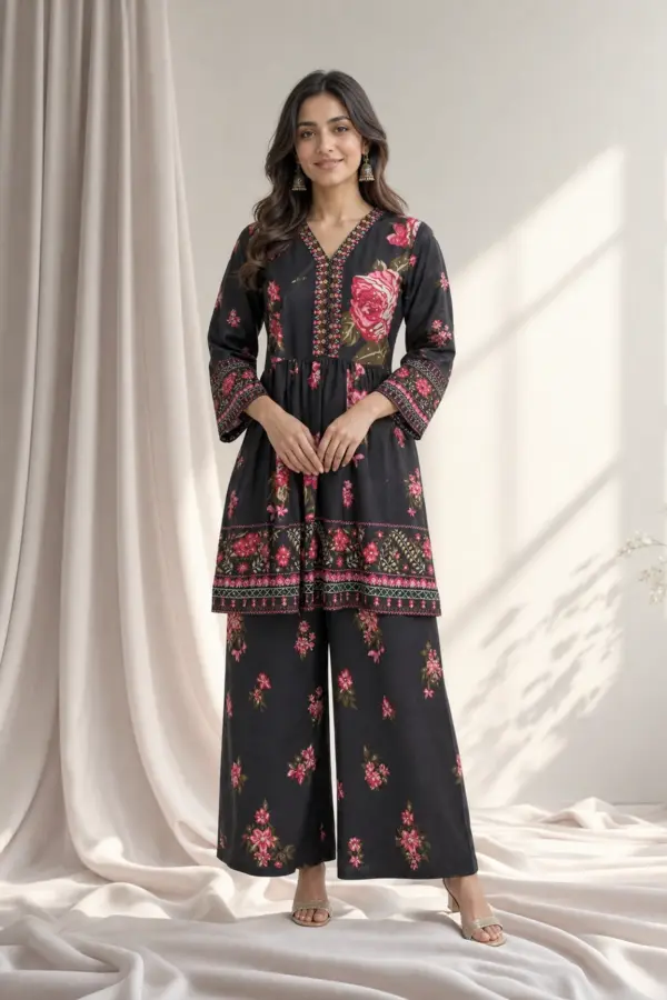 Shiffonz luxe printed coords set - Black, X - Large