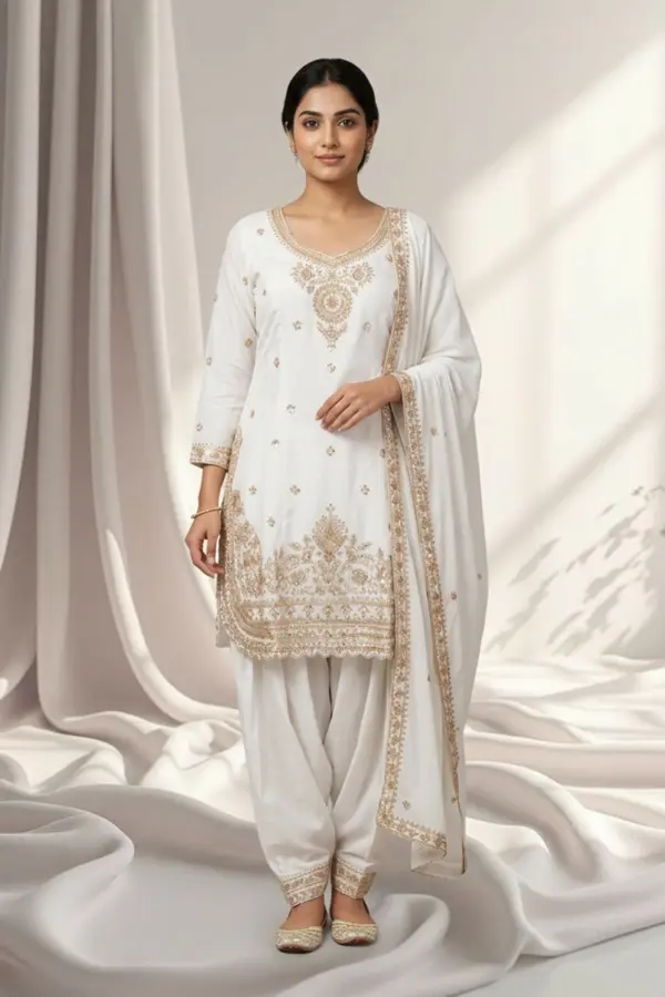 Reeza luxe collection 3 piece embroidered suit - White, X - Large