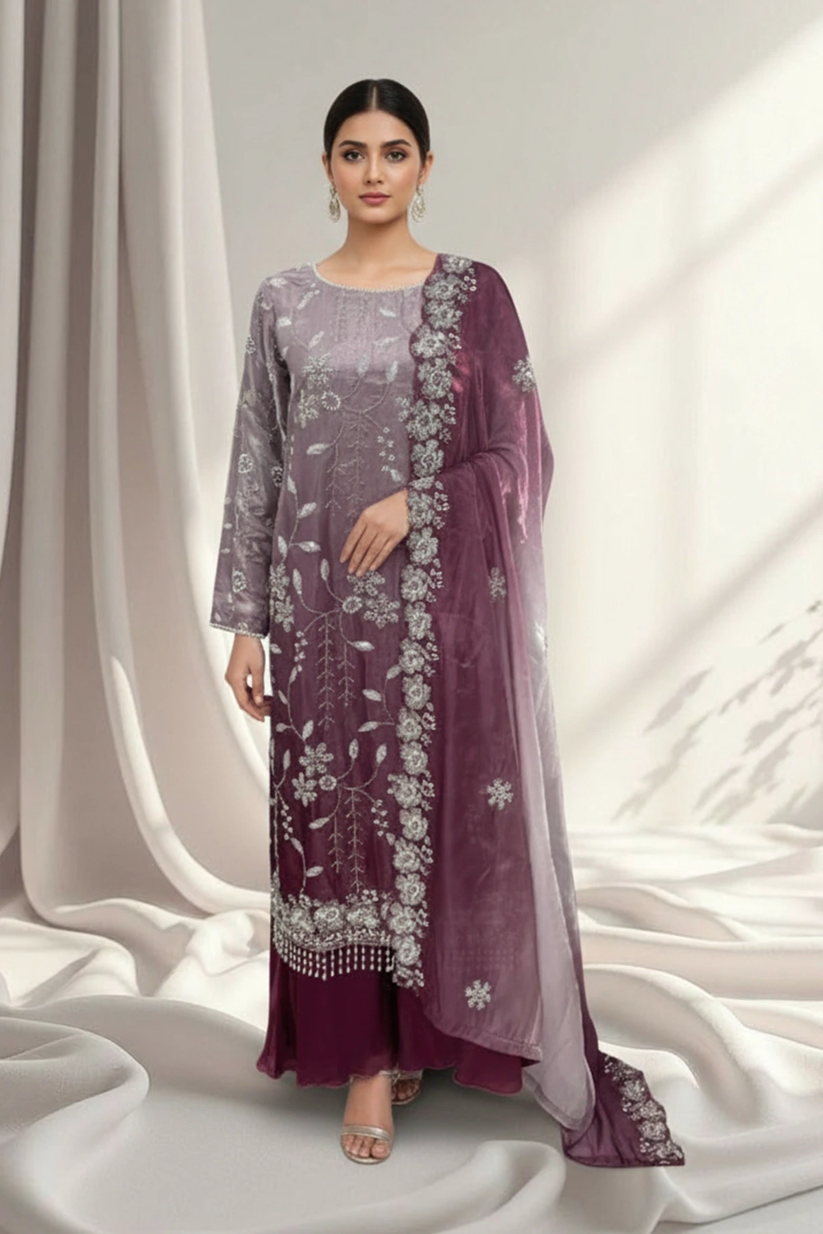 Maya premium collection 3 piece embroidered plazo dress - Image 3