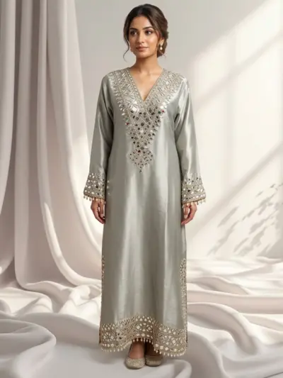 Shiffonz long luxe embroidered kaftan suit - Green, 44