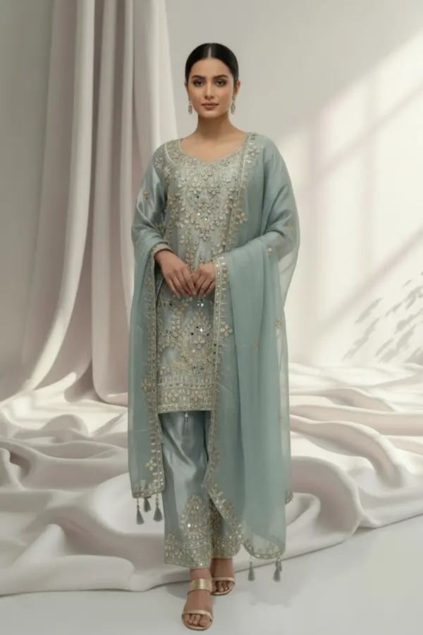 Shiffonz luxury gotta embroidered 3 piece suit - Blue, 40