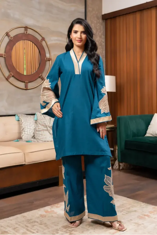 Shiffonz luxe embroidered co-ord set collection - Teal, Large