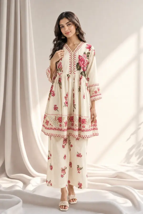 Shiffonz luxe printed coords set - Cream, X - Large