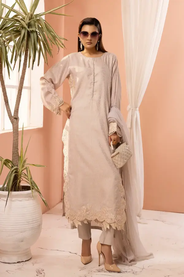 Florence collection 3 piece jacquard casual suit - Beige, X - Large